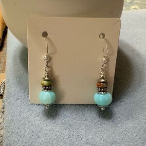 Blue Peruvian Opal with silver drop earrings 1.5 inches long